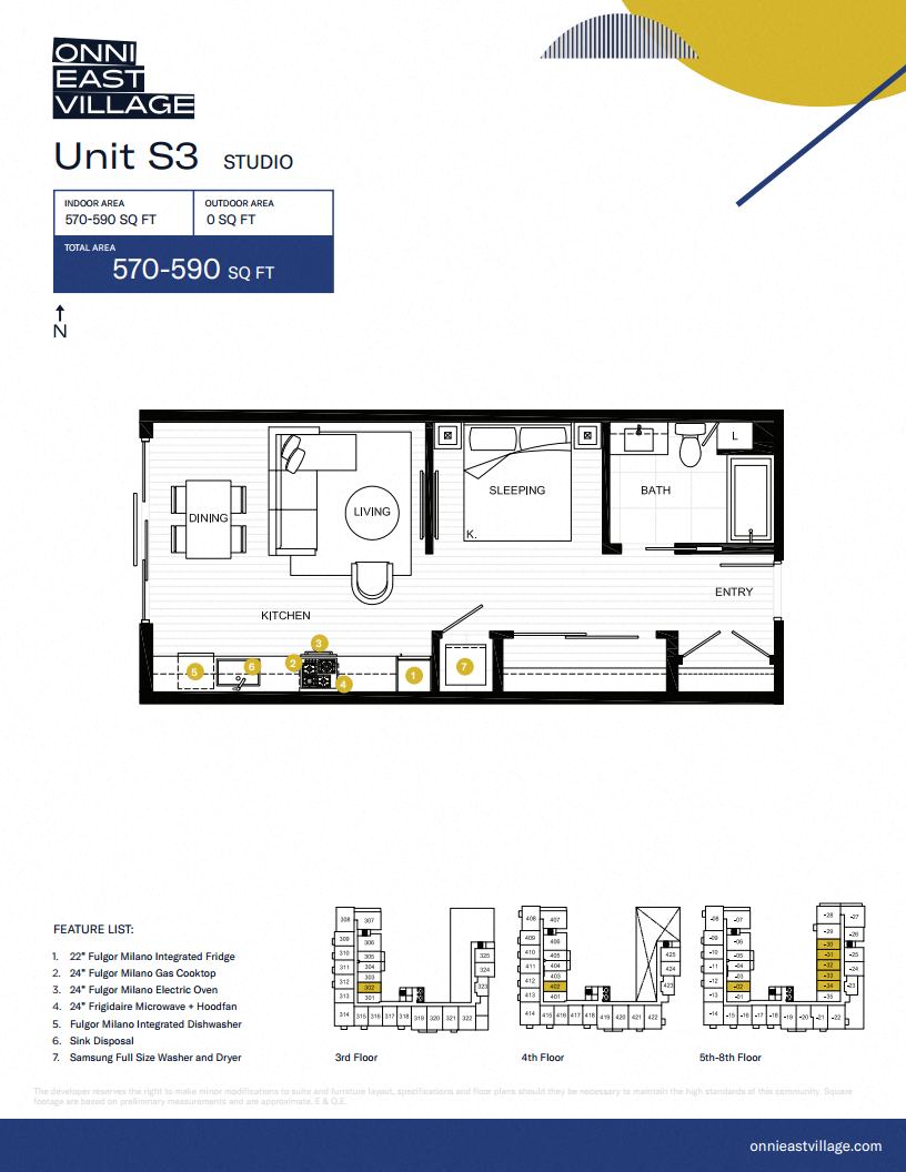 Floor plan for studio, 1 bath, 570 sqft